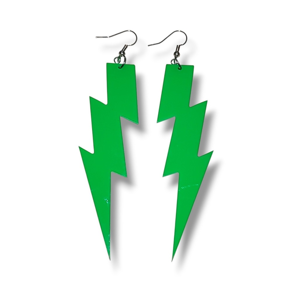Neon Green Acrylic Lightning Bolt Dangle Earrings 4.5"